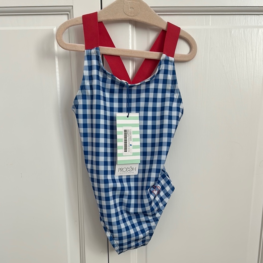 Kids Blue Checkered One Piece Swimsuit